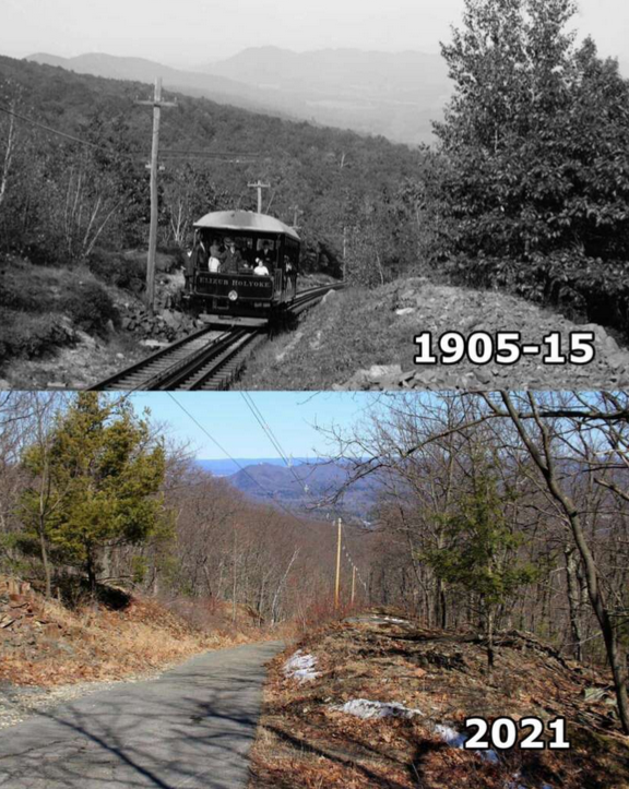 before and after of trolley scene in Massachusetts